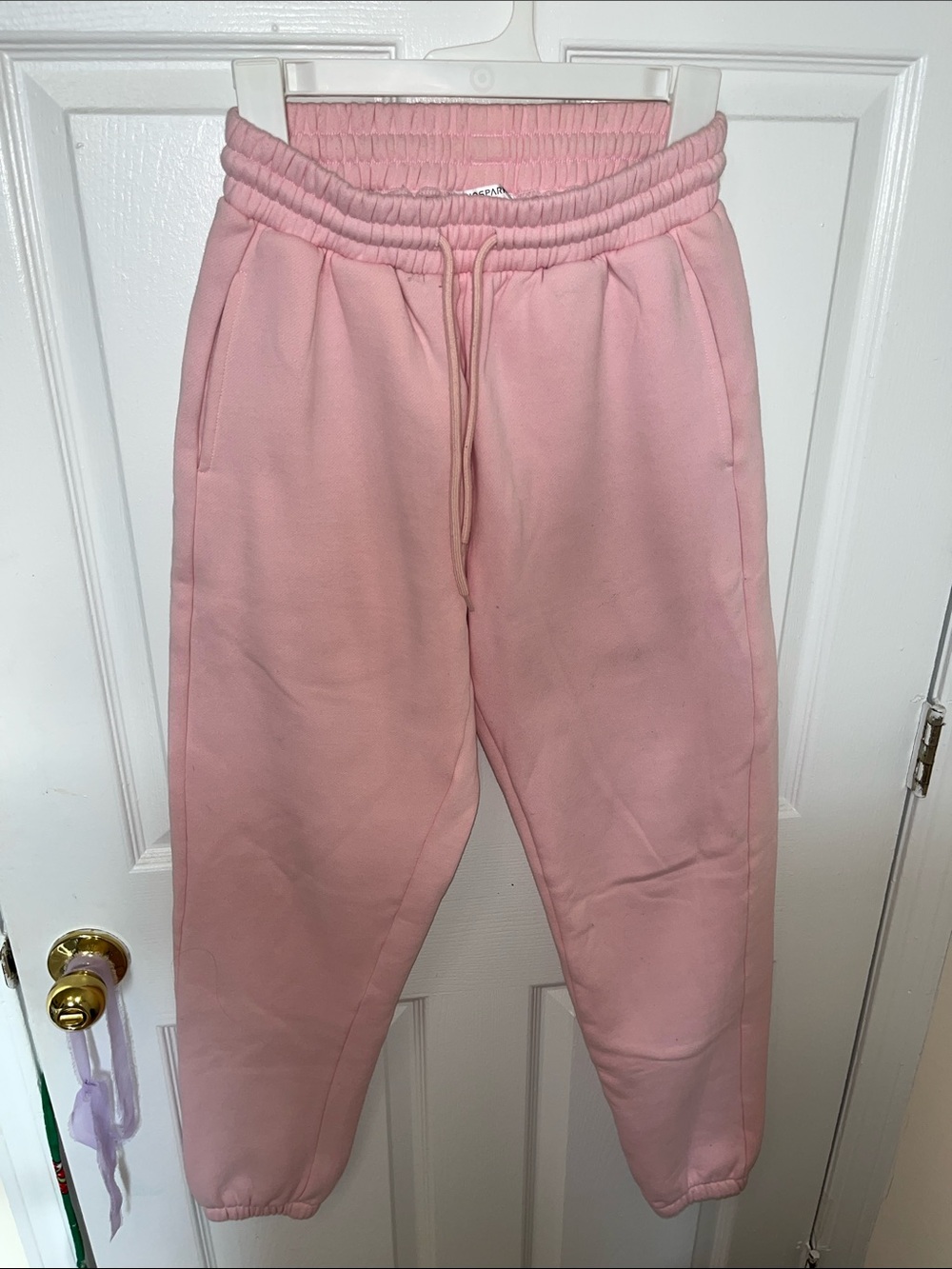 Casual Pink Fleece Jogger Pants with Drawstring Waist